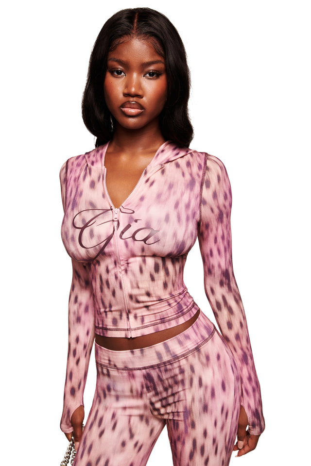 BLARE HOODIE - PINK BLURRED CHEETAH