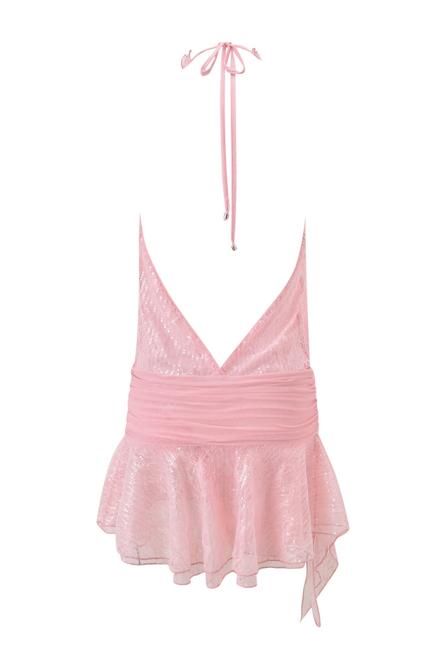 ARIA HALTER RUFFLE MINI DRESS - PINK