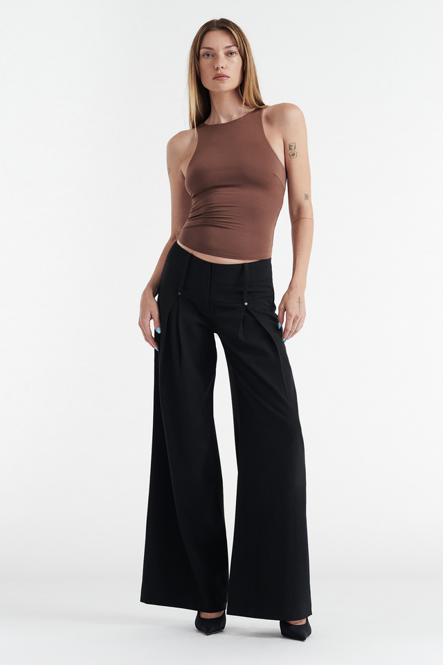 SOPHIE BASIC SLEEVELESS TANK WITH SHELF BRA - CHOCOLATE