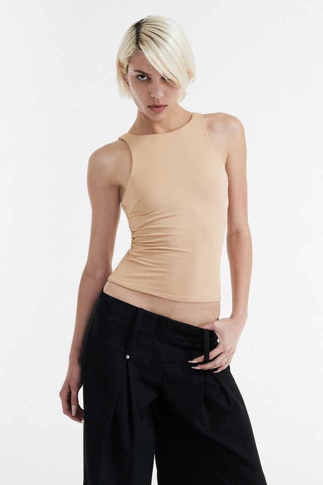 SOPHIE BASIC SLEEVELESS TANK WITH SHELF BRA - TAN
