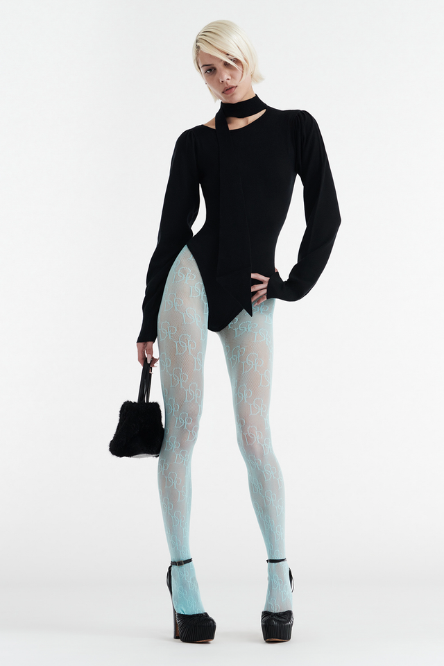 VIVIENNE LONG SLEEVE KNIT BODYSUIT - BLACK