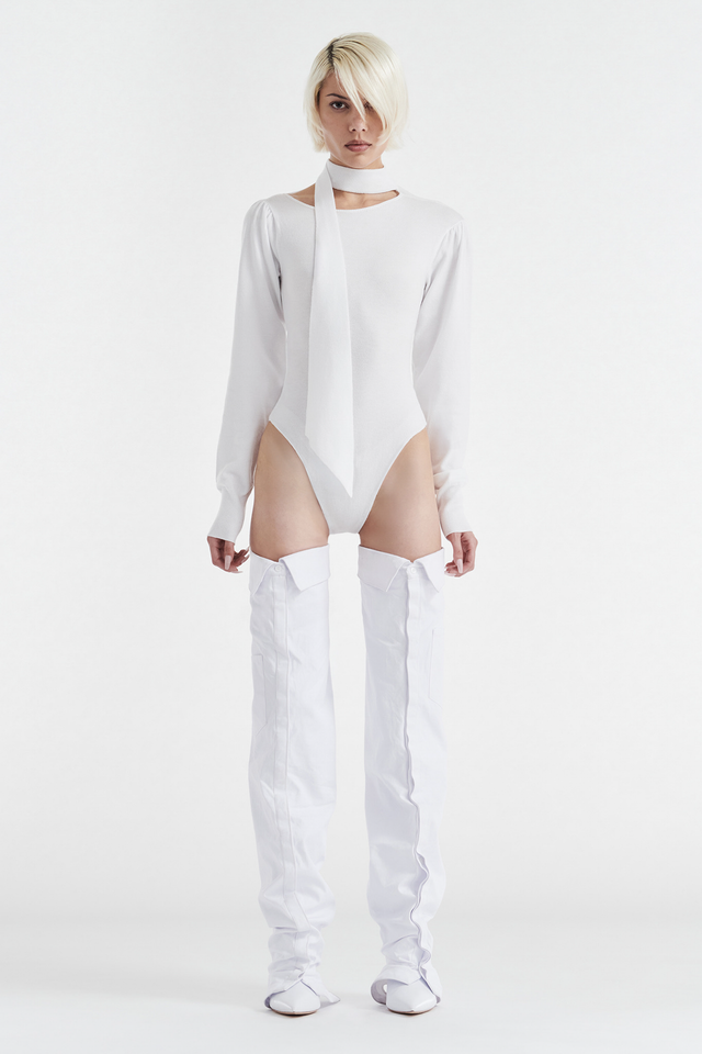 VIVIENNE LONG SLEEVE KNIT BODYSUIT - WHITE